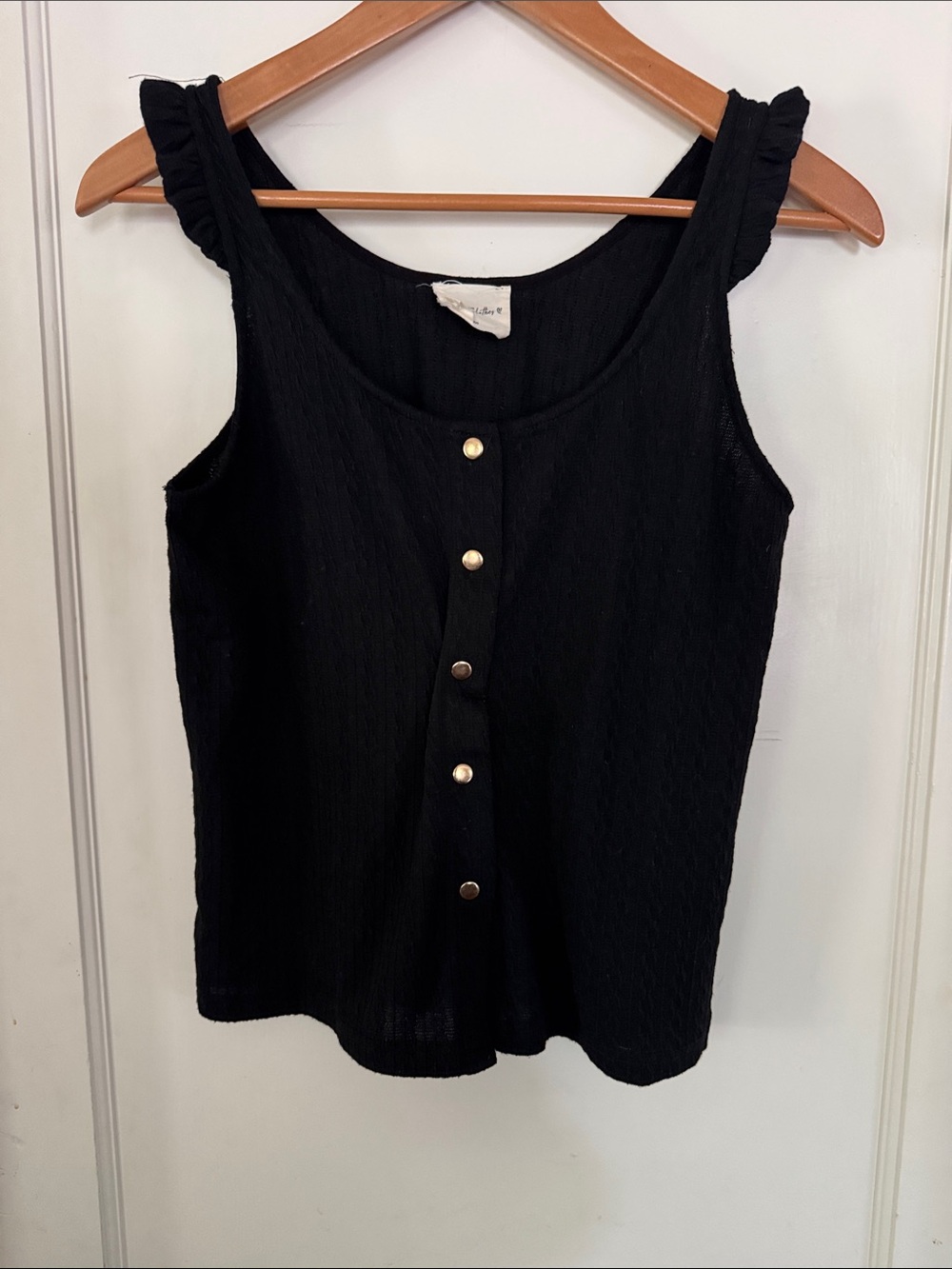 Black Ruffle-Strap Button-Front Tank Top